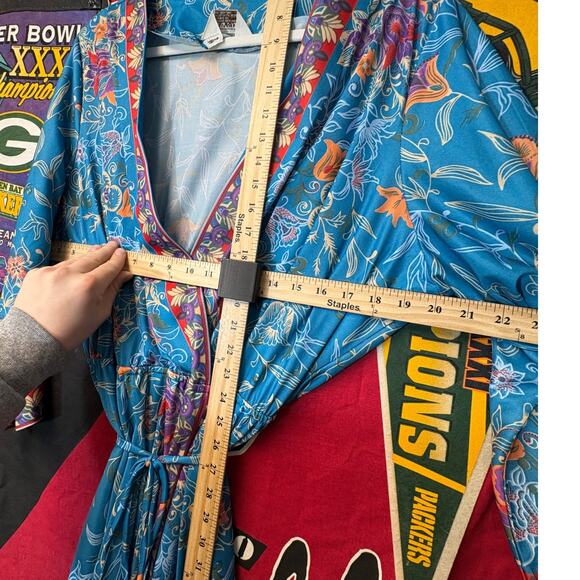 VINTAGE 70s Montgomery Ward Wrap Dress Womens Blue Floral Tie Waist Boho Medium - Picture 2 of 8